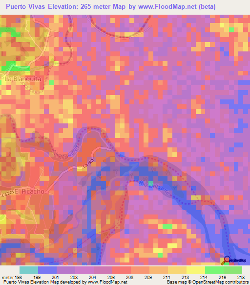 Puerto Vivas,Venezuela Elevation Map