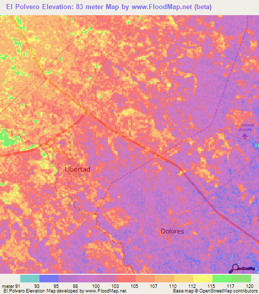 El Polvero,Venezuela Elevation Map
