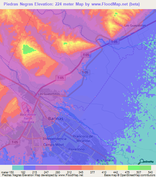 Piedras Negras,Venezuela Elevation Map