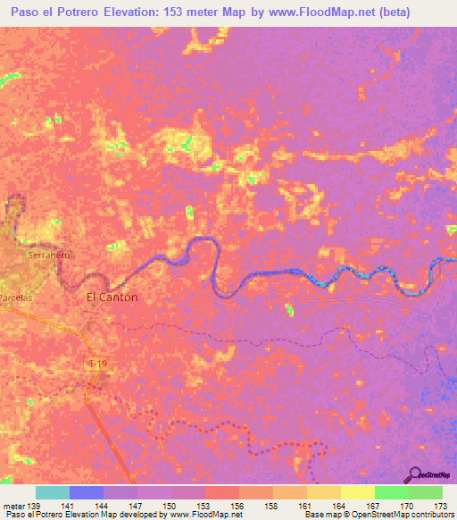 Paso el Potrero,Venezuela Elevation Map