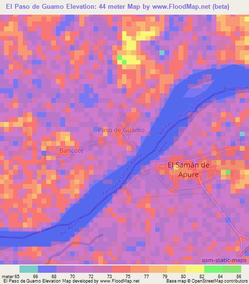 El Paso de Guamo,Venezuela Elevation Map