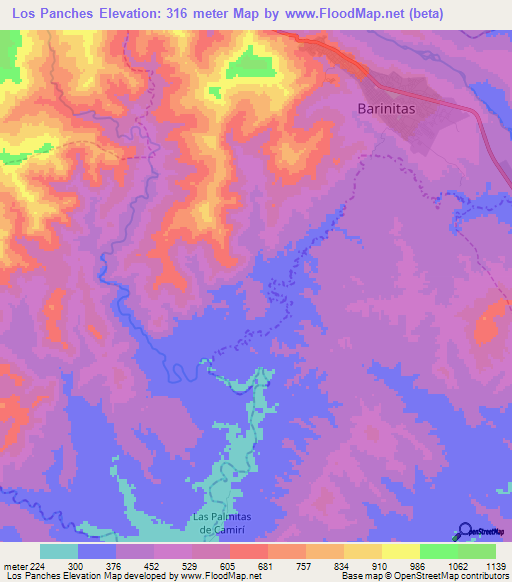 Los Panches,Venezuela Elevation Map