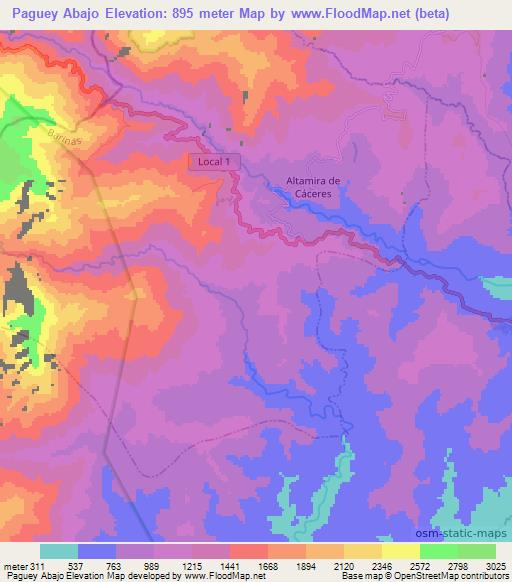 Paguey Abajo,Venezuela Elevation Map