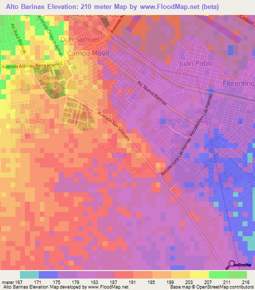 Alto Barinas,Venezuela Elevation Map