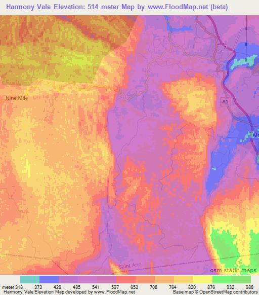 Harmony Vale,Jamaica Elevation Map