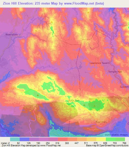 Zion Hill,Jamaica Elevation Map