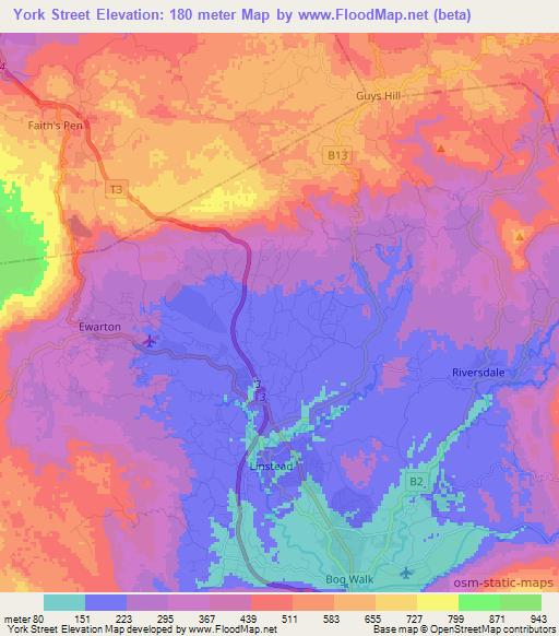 York Street,Jamaica Elevation Map