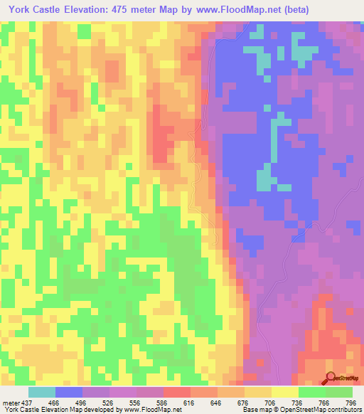 York Castle,Jamaica Elevation Map