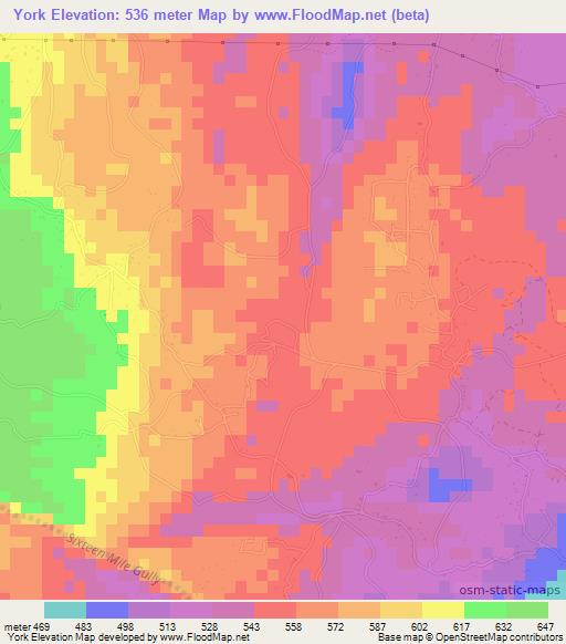 York,Jamaica Elevation Map