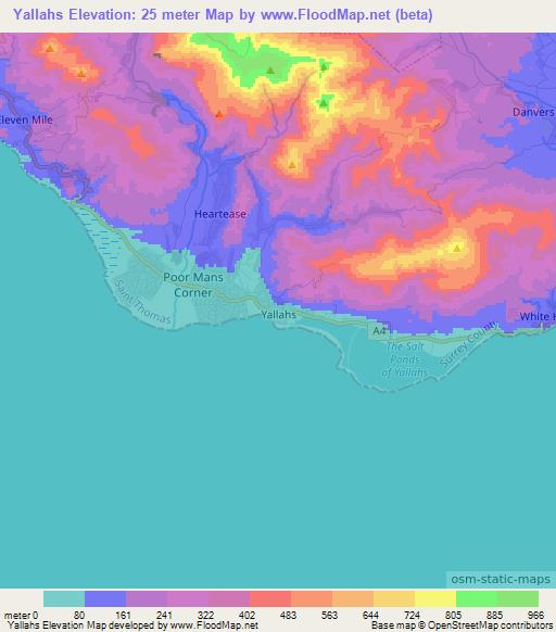 Yallahs,Jamaica Elevation Map