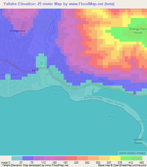 Yallahs,Jamaica Elevation Map