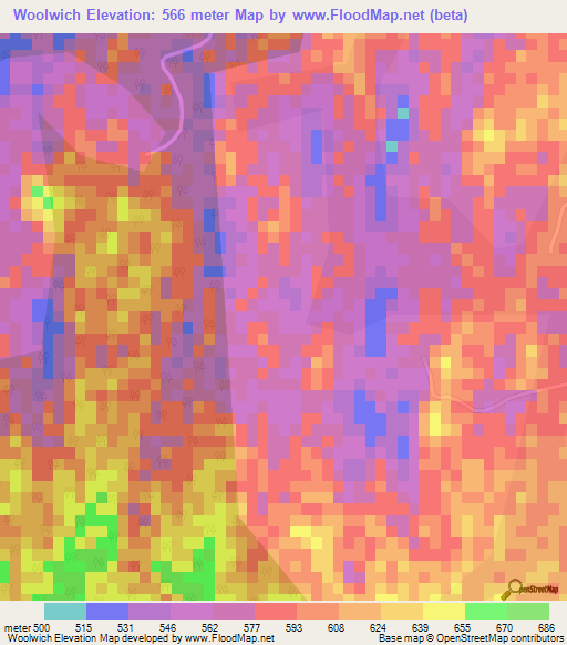 Woolwich,Jamaica Elevation Map