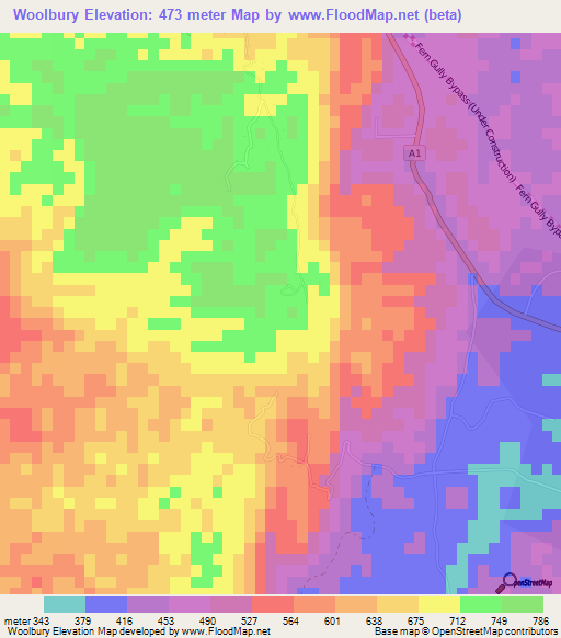 Woolbury,Jamaica Elevation Map