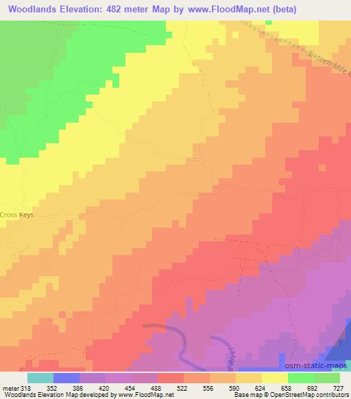 Woodlands,Jamaica Elevation Map
