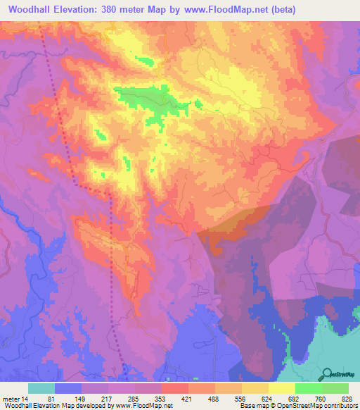 Woodhall,Jamaica Elevation Map