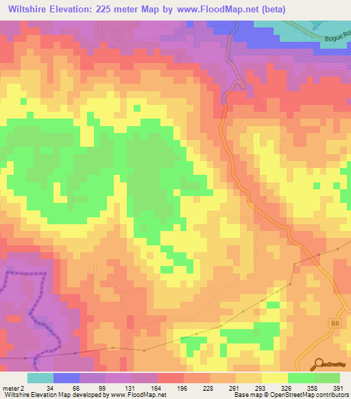 Wiltshire,Jamaica Elevation Map