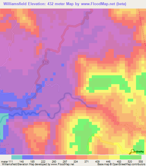 Williamsfield,Jamaica Elevation Map