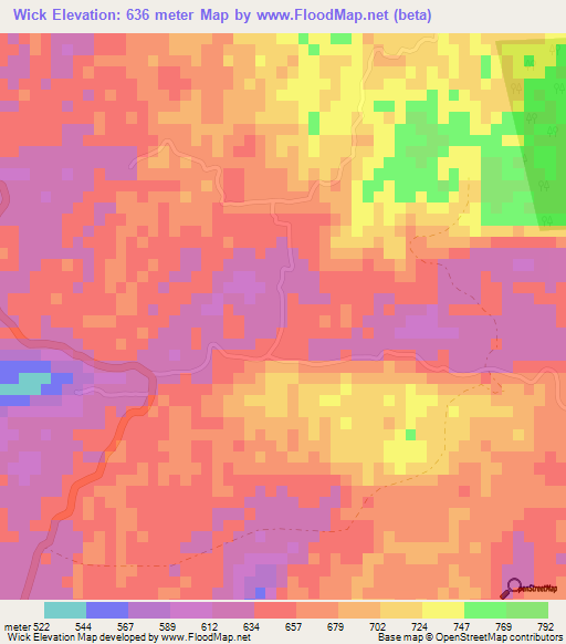Wick,Jamaica Elevation Map