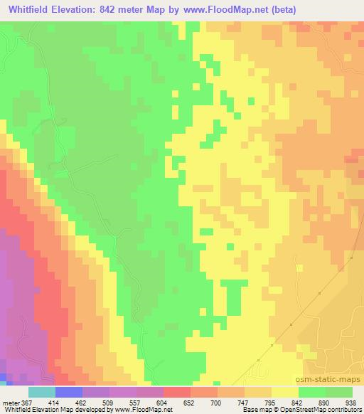 Whitfield,Jamaica Elevation Map