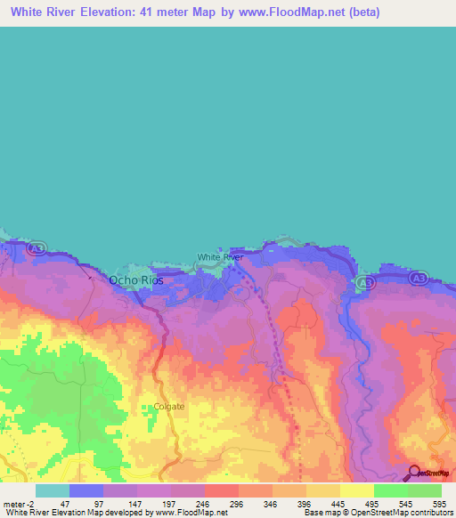 White River,Jamaica Elevation Map