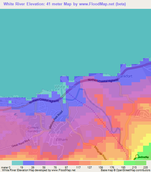 White River,Jamaica Elevation Map