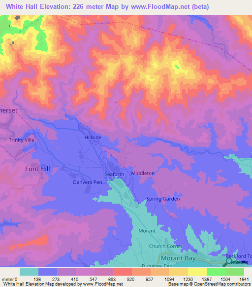 White Hall,Jamaica Elevation Map
