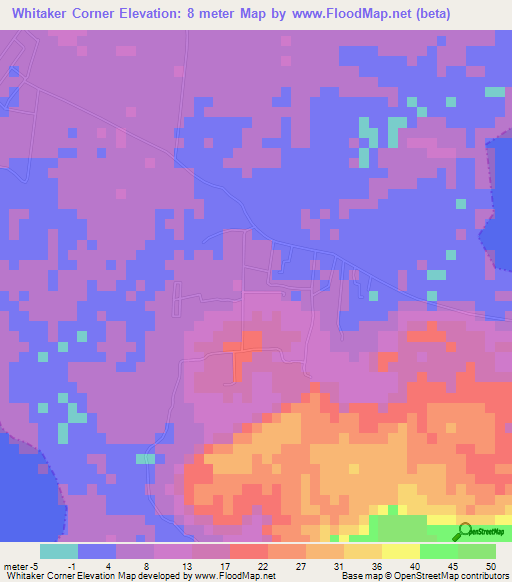 Whitaker Corner,Jamaica Elevation Map