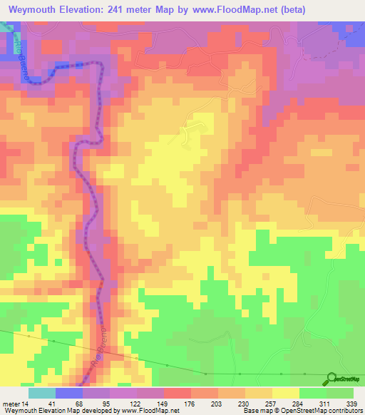 Weymouth,Jamaica Elevation Map