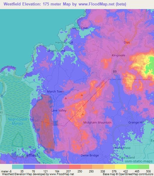 Westfield,Jamaica Elevation Map
