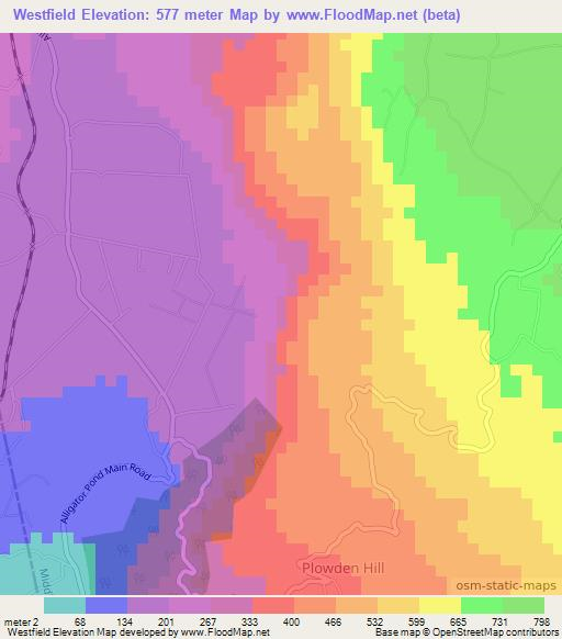 Westfield,Jamaica Elevation Map