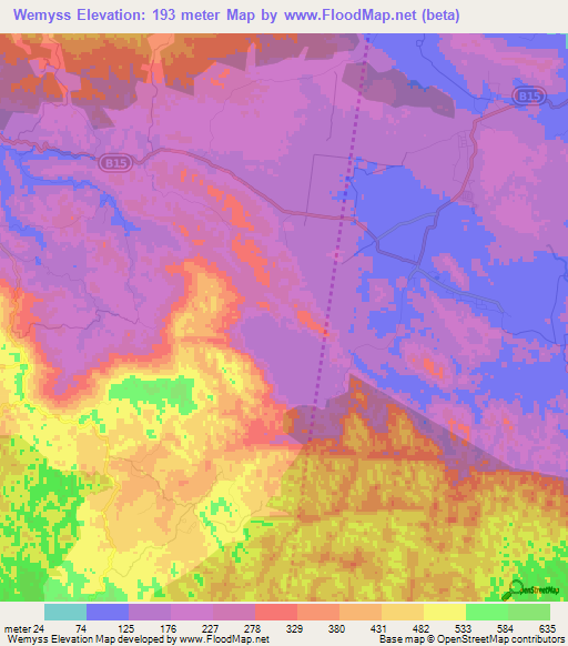 Wemyss,Jamaica Elevation Map