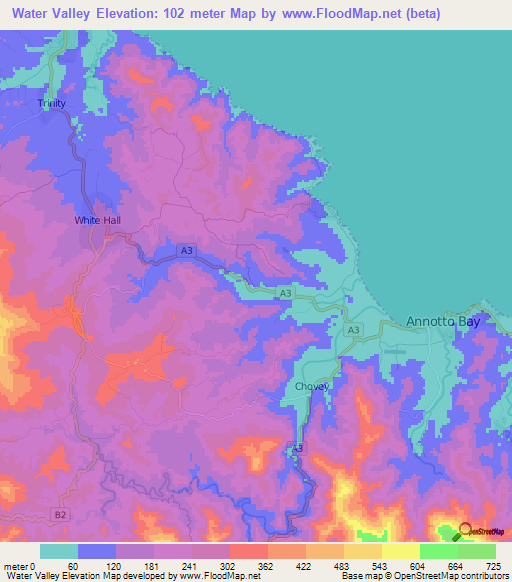 Water Valley,Jamaica Elevation Map