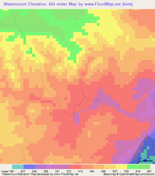 Watermount,Jamaica Elevation Map