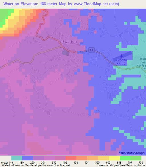 Waterloo,Jamaica Elevation Map