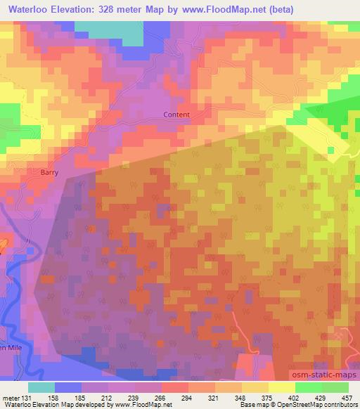 Waterloo,Jamaica Elevation Map