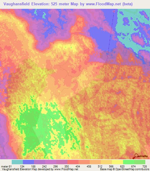 Vaughansfield,Jamaica Elevation Map