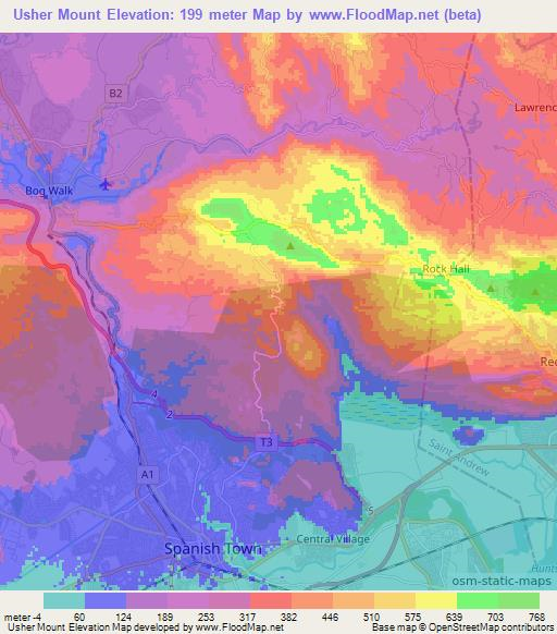 Usher Mount,Jamaica Elevation Map