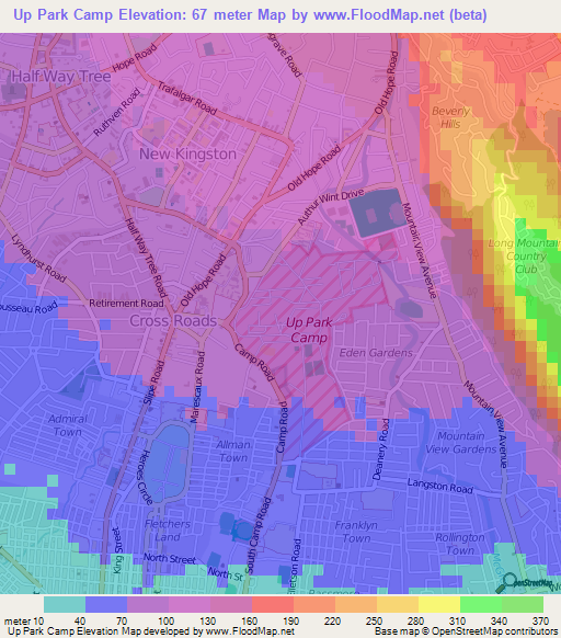 Up Park Camp,Jamaica Elevation Map
