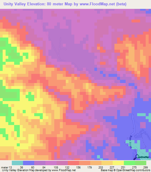 Unity Valley,Jamaica Elevation Map