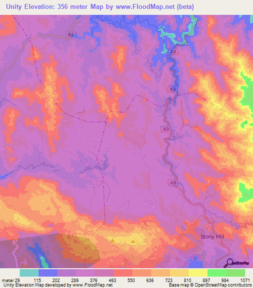 Unity,Jamaica Elevation Map