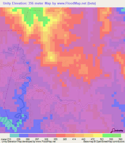 Unity,Jamaica Elevation Map
