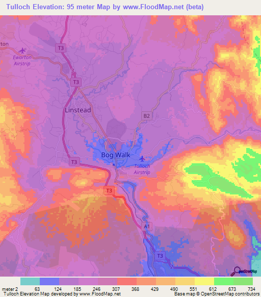 Tulloch,Jamaica Elevation Map