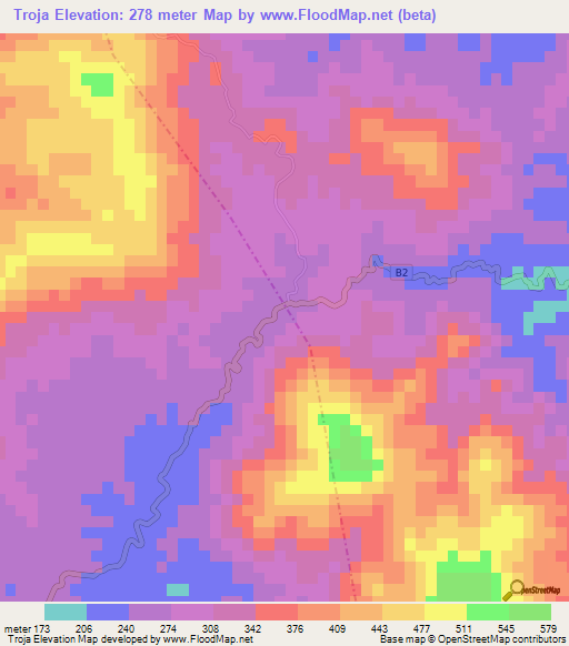 Troja,Jamaica Elevation Map