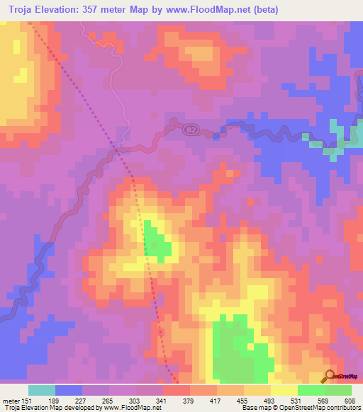 Troja,Jamaica Elevation Map
