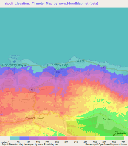 Tripoli,Jamaica Elevation Map