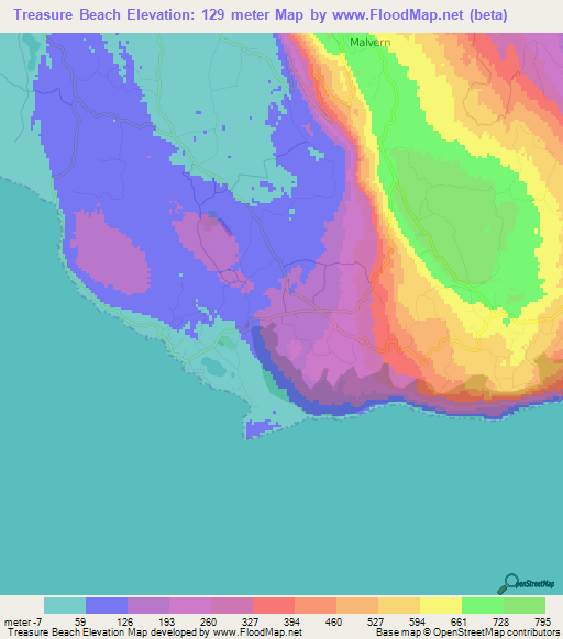 Treasure Beach,Jamaica Elevation Map