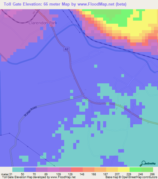 Toll Gate,Jamaica Elevation Map