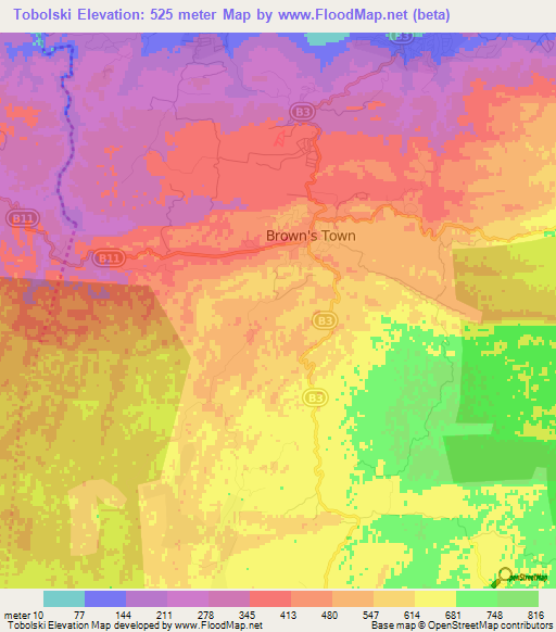 Tobolski,Jamaica Elevation Map