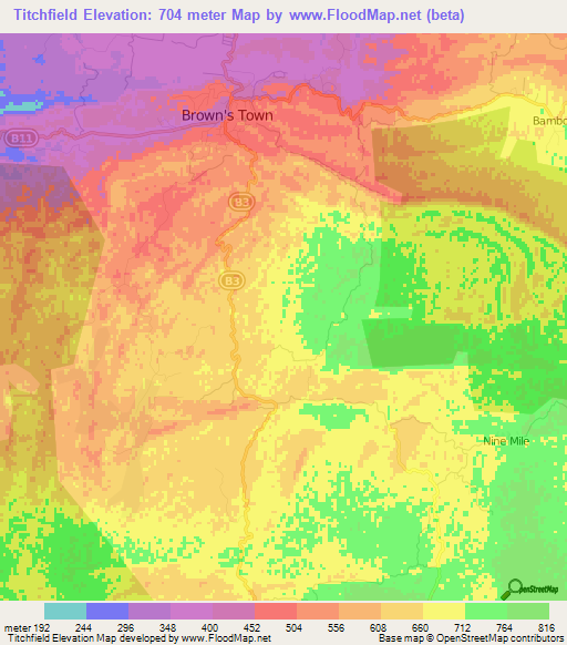 Titchfield,Jamaica Elevation Map