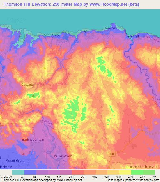 Thomson Hill,Jamaica Elevation Map